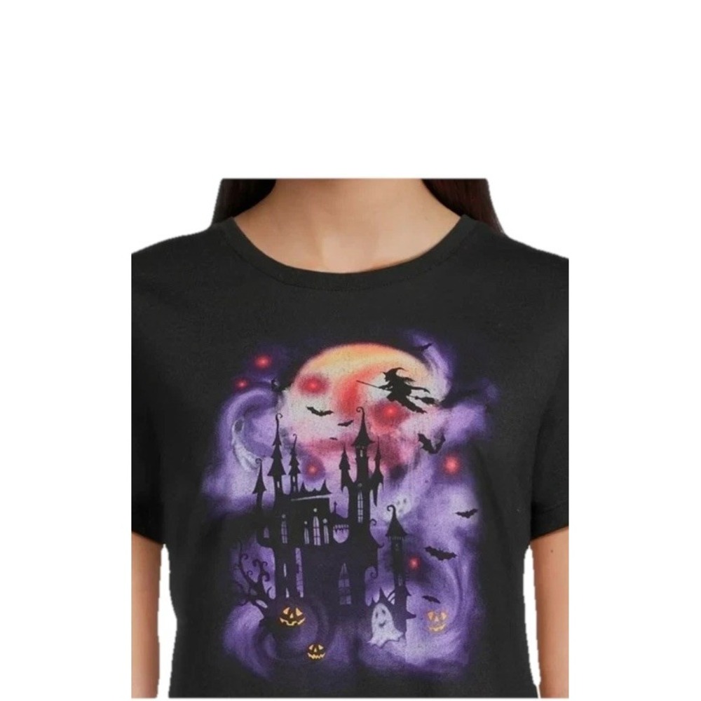 Halloween Haunted House Print Short Sleeve Crew Neck T-Shirt XXL Fairy Goth‎
